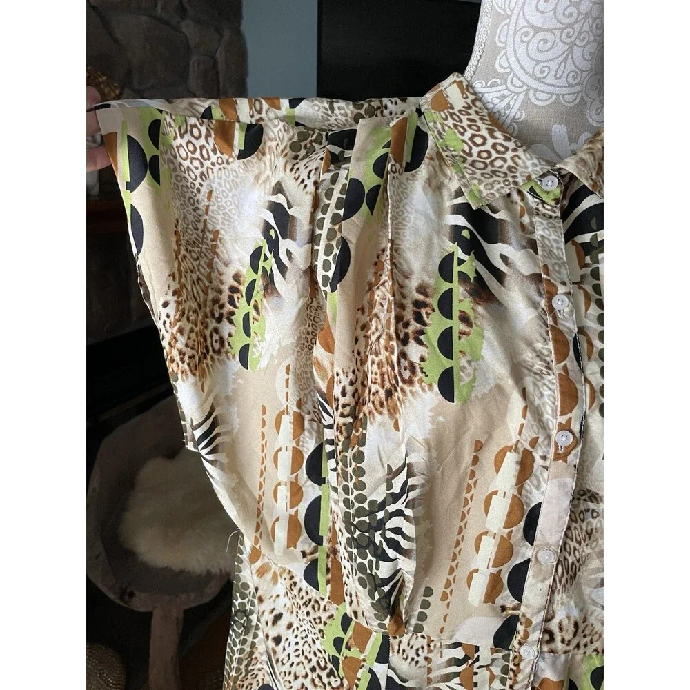 Safari Animal Print Maxi Shirt Dress Size 3X Zebra Cheetah Boho Button Front